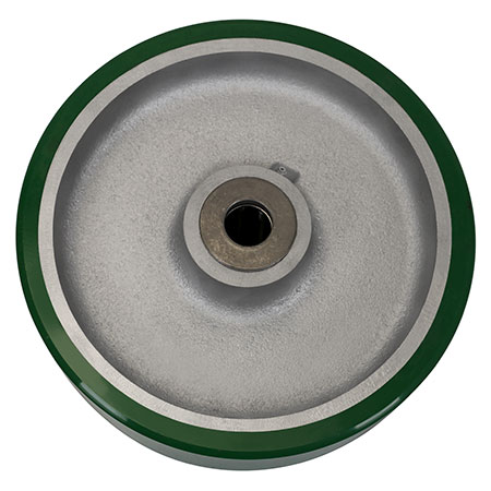 Side view of 10" x 3" urethane on iron wheel